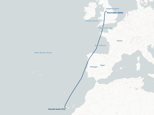 Map showing the actual flight path from ADS-B data