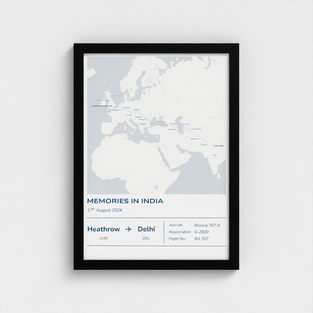 Example actual flight path map artwork for a long-haul route