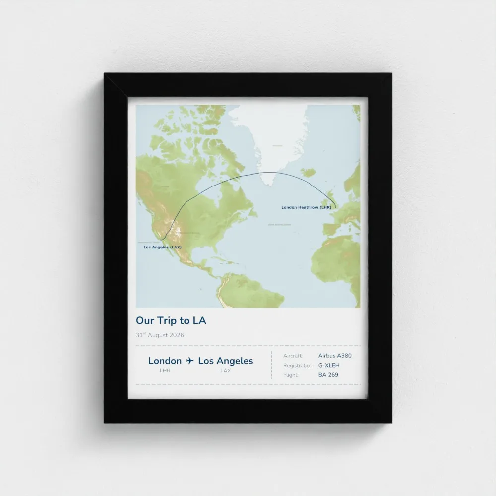 A small black framed Stories Mapped print