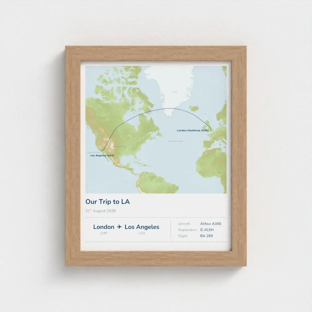 Small natural oak framed Stories Mapped print in the Relief map style